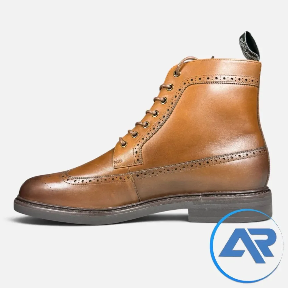 NEW Polo Ralph Lauren Asher Leather Wingtip Dress Boots Brown Men's Size 10.5